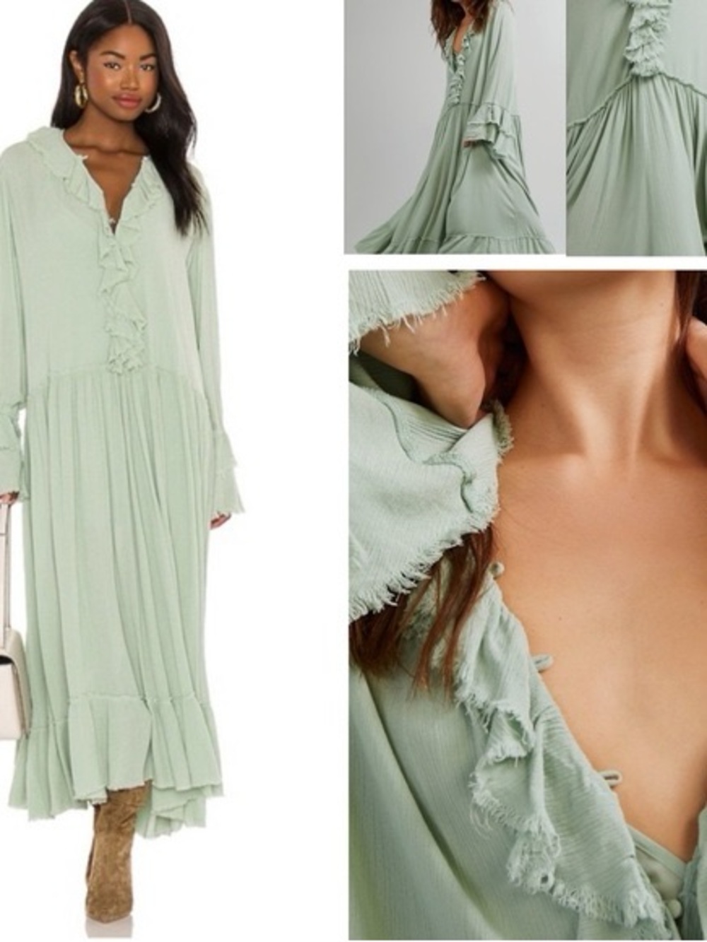 Free People sweet darlin Sage Green Textured Maxi Dress XL - Picture 2 of 15
